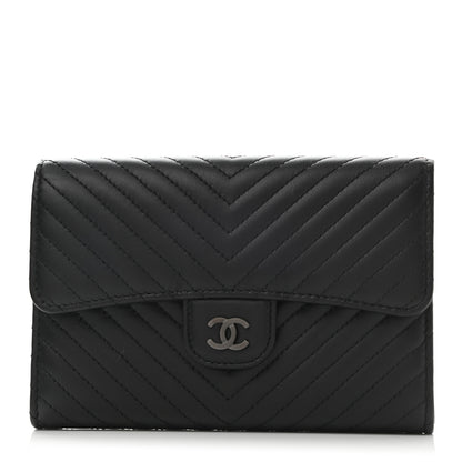 Chanel Lambskin Chevron Quilted Flap Wallet So Black 1 of 9