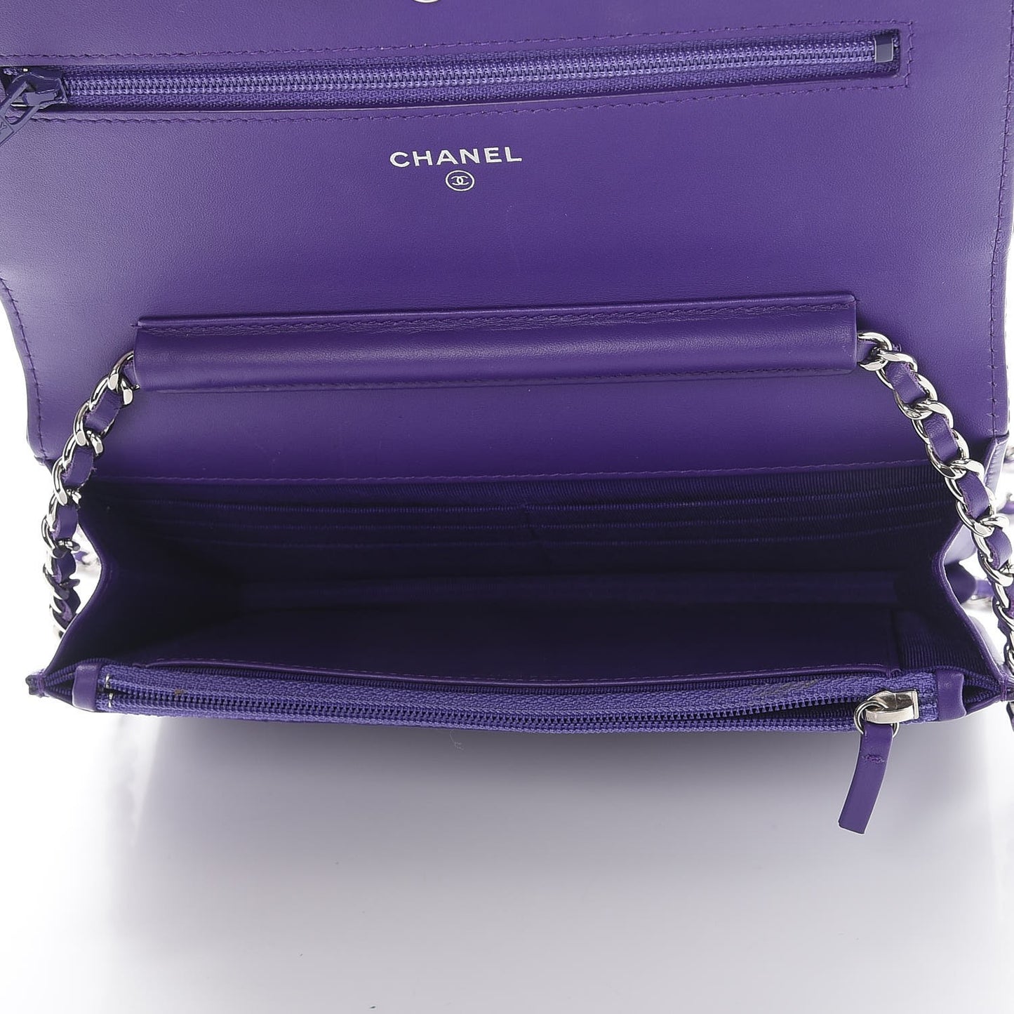 Patent Quilted Wallet On Chain WOC Purple