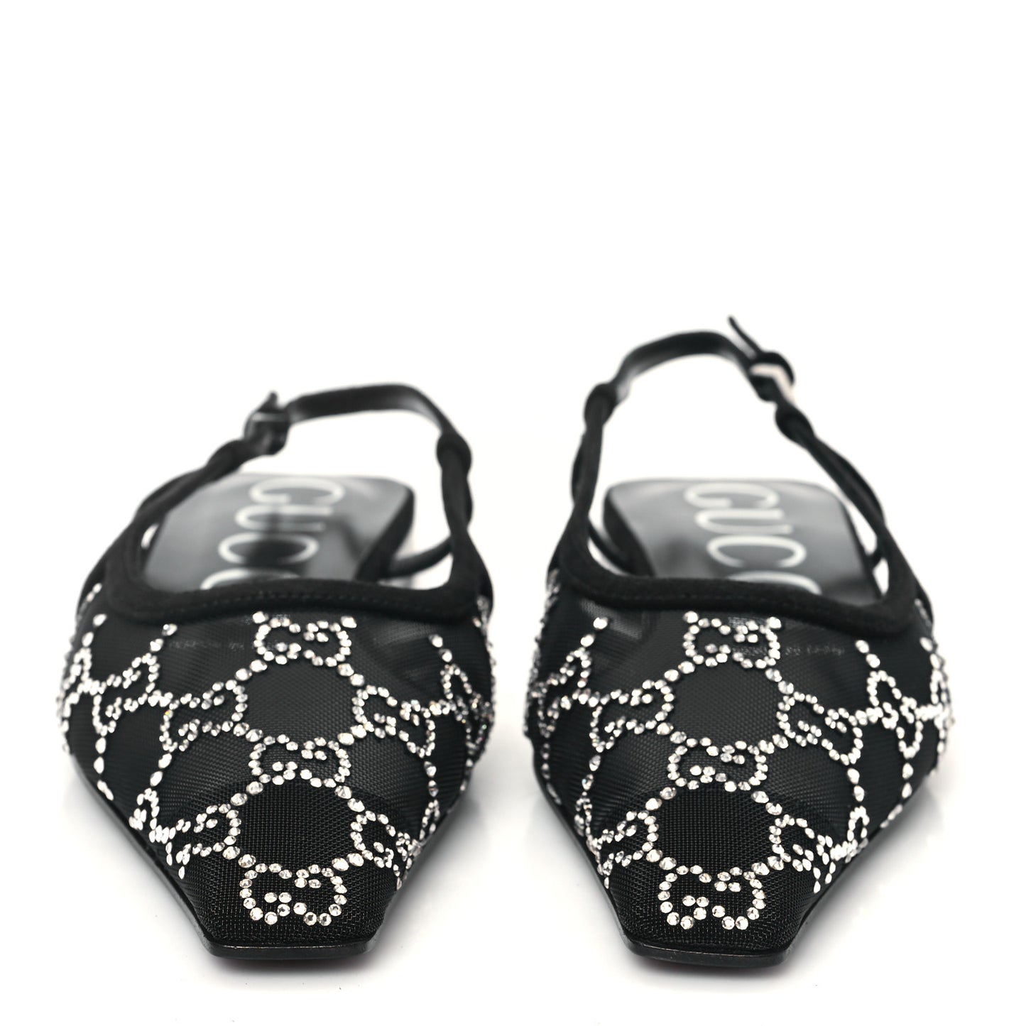 Tela Retino Kid Scamosciato Crystal GG Monogram Square Demi Ballet Flats 36.5 Black