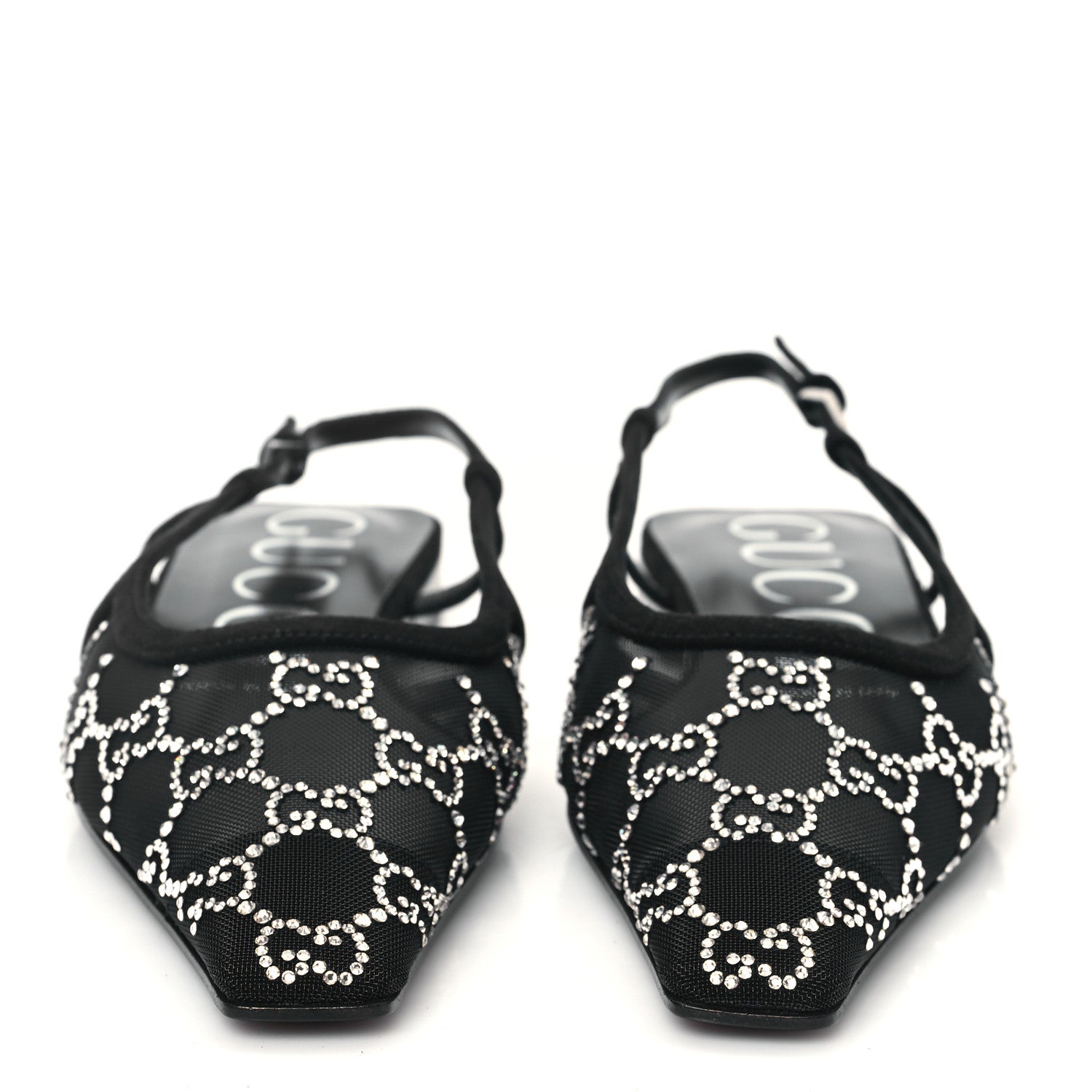 Gucci Tela Retino Kid Scamosciato Crystal GG Monogram Square Demi Ballet Flats 36.5 Black 2 of 8