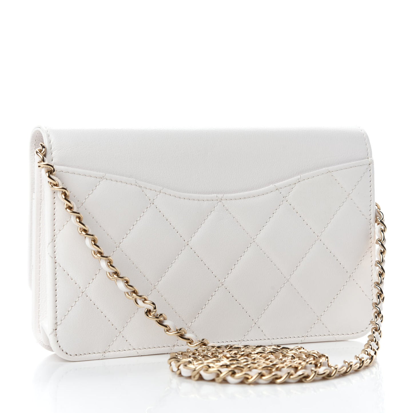 Goatskin Quilted Timeless CC Wallet On Chain WOC White