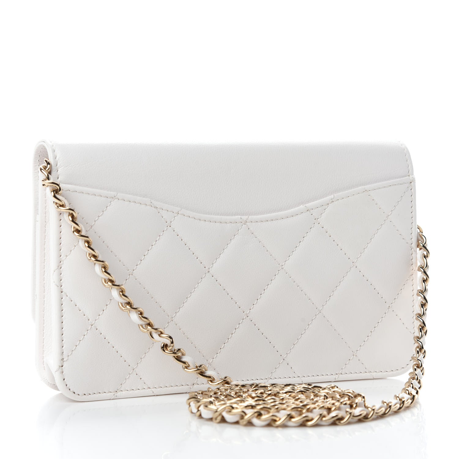 Chanel Goatskin Quilted Timeless CC Wallet On Chain WOC White 3 of 14