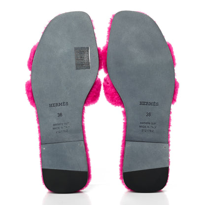Hermes Woolskin Oran Sandals 36 Rose Fuchsia 4 of 4