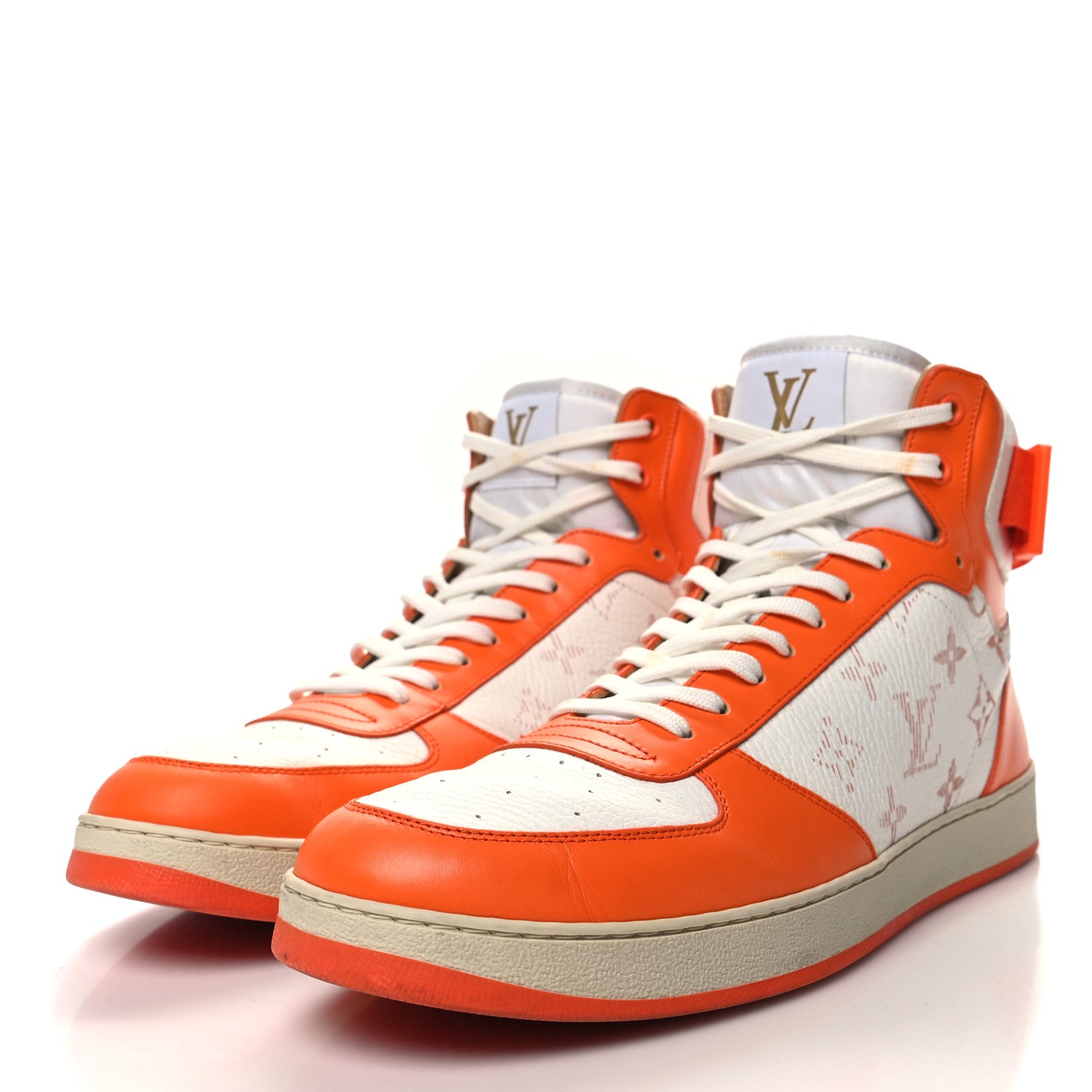 Louis Vuitton LOUIS VUITTON Calfskin Monogram Rivoli High Top Sneakers 9 Orange 3 of 12