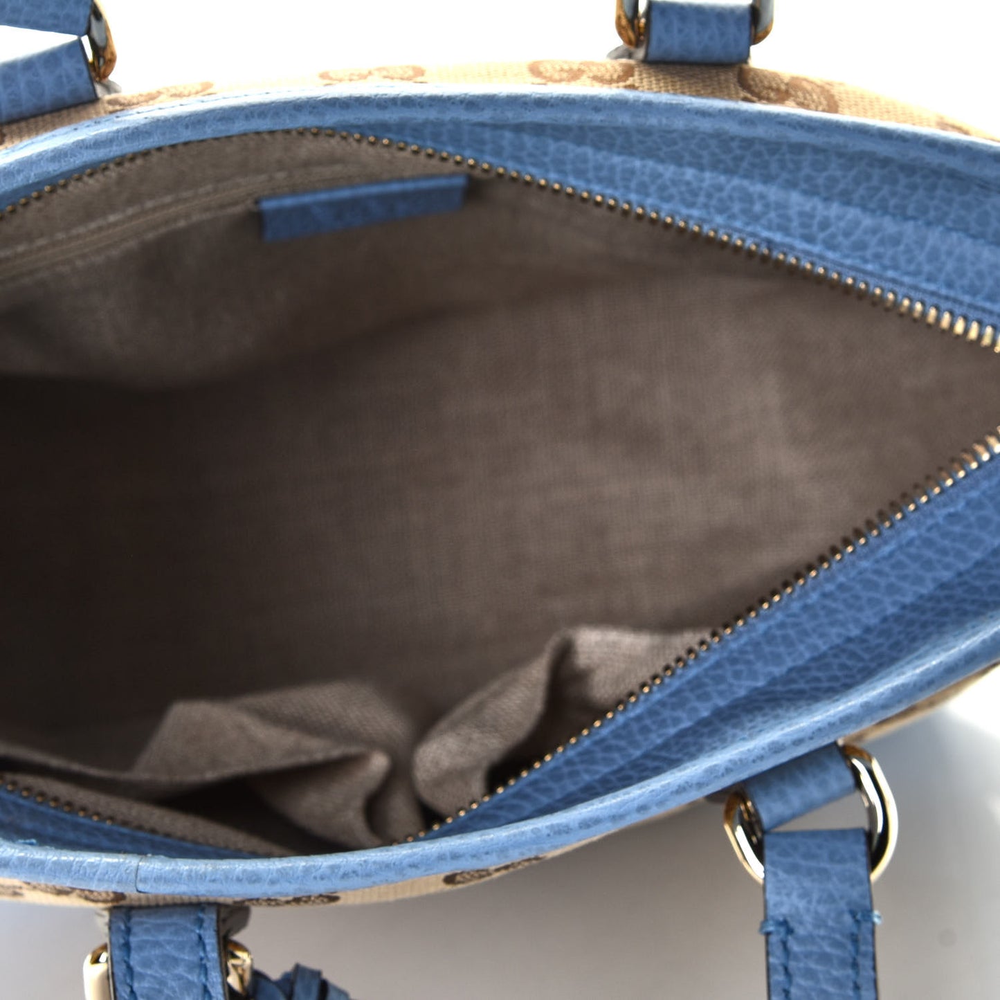 Monogram Dollar Calfskin Small Bree Tote Beige Ebony Mineral Blue