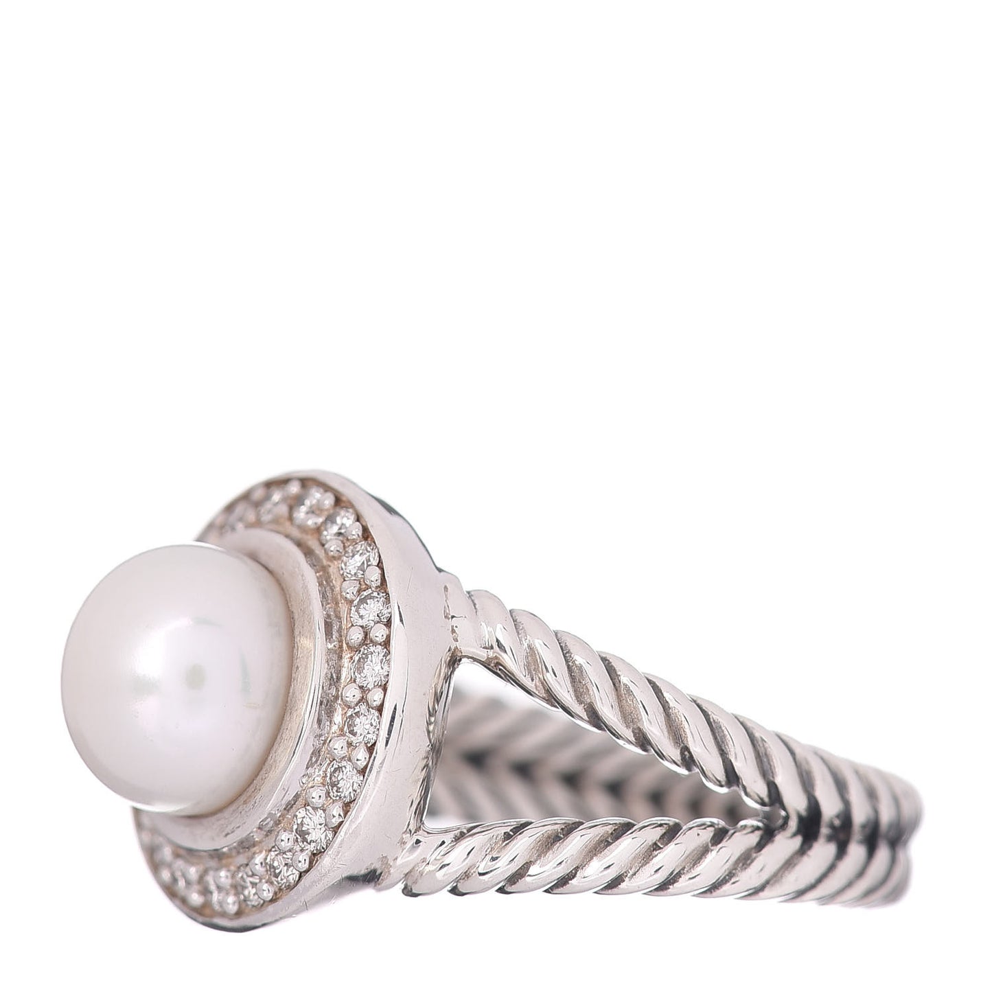 Sterling Silver Diamond Pearl 8mm Petite Cerise Ring 52 6