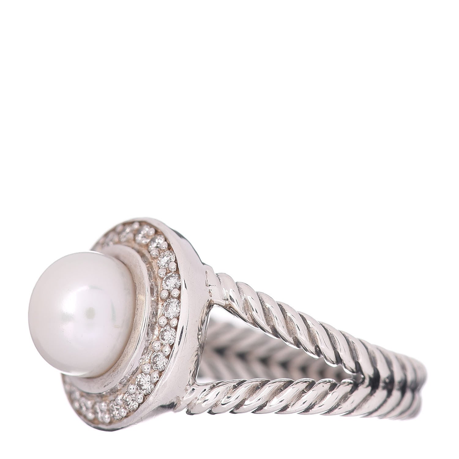David Yurman Sterling Silver Diamond Pearl 8mm Petite Cerise Ring 52 6 3 of 5
