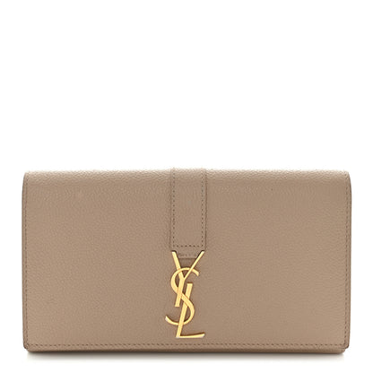 Saint Laurent Grained Calfskin Monogram Large Flap Wallet Beige 1 of 17