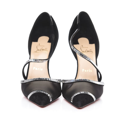 Christian Louboutin Suede Mesh Embellished Crystal Chiara Dams 100 Pumps 39 Black 2 of 8