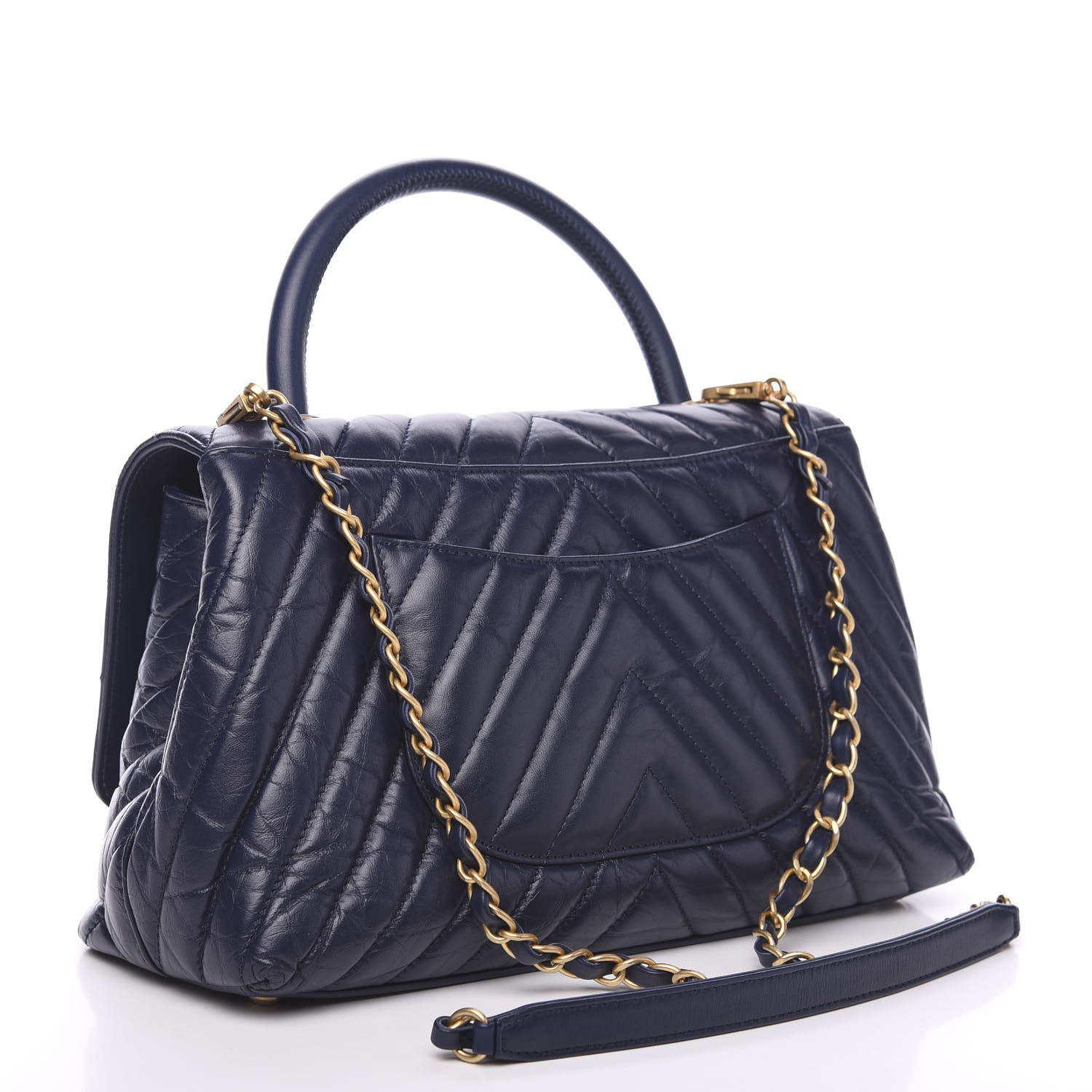 Chanel Aged Calfskin Chevron Quilted Small Coco Handle Flap Navy 2 of 11