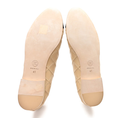 Chanel Lambskin Patent Double Stitched CC Cap Toe Ballerina Flats 41 Beige Black 6 of 9