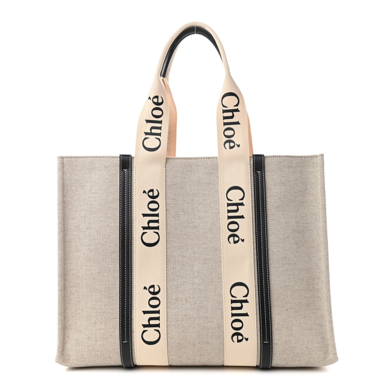 Chloe Cotton Calfskin Large Woody Ribbon Tote White Blue 1 of 11