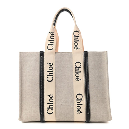Chloe Cotton Calfskin Large Woody Ribbon Tote White Blue 1 of 11