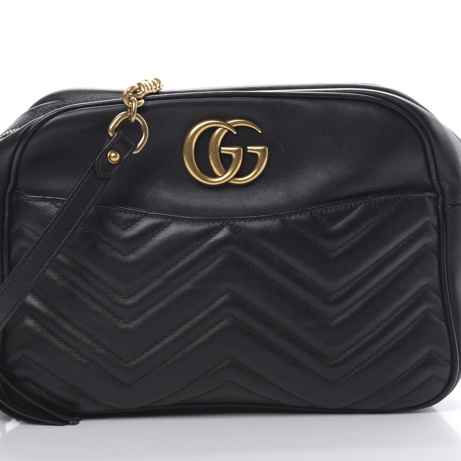 Gucci Calfskin Matelasse Medium GG Marmont Chain Shoulder Bag Black 8 of 14
