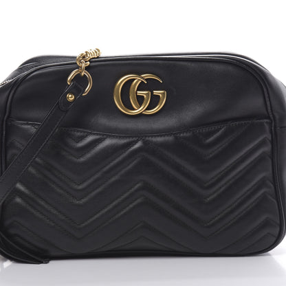 Gucci Calfskin Matelasse Medium GG Marmont Chain Shoulder Bag Black 8 of 14