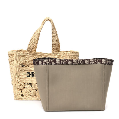 Christian Dior Woven Raffia Floral Embellished Small Book Tote Natural 3 of 13