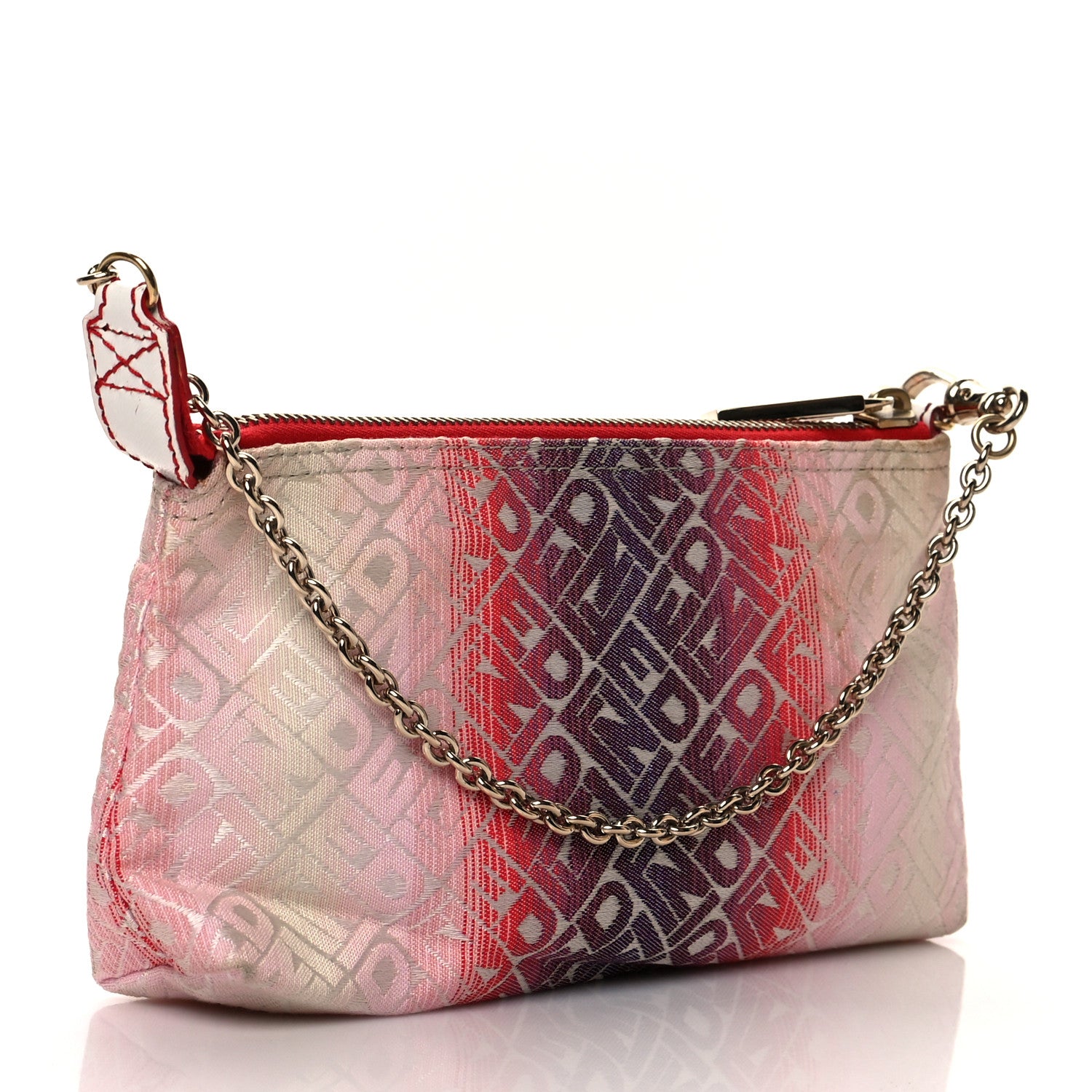Fendi Canvas Ombre Logo Chain Strap Pochette Red White 3 of 12
