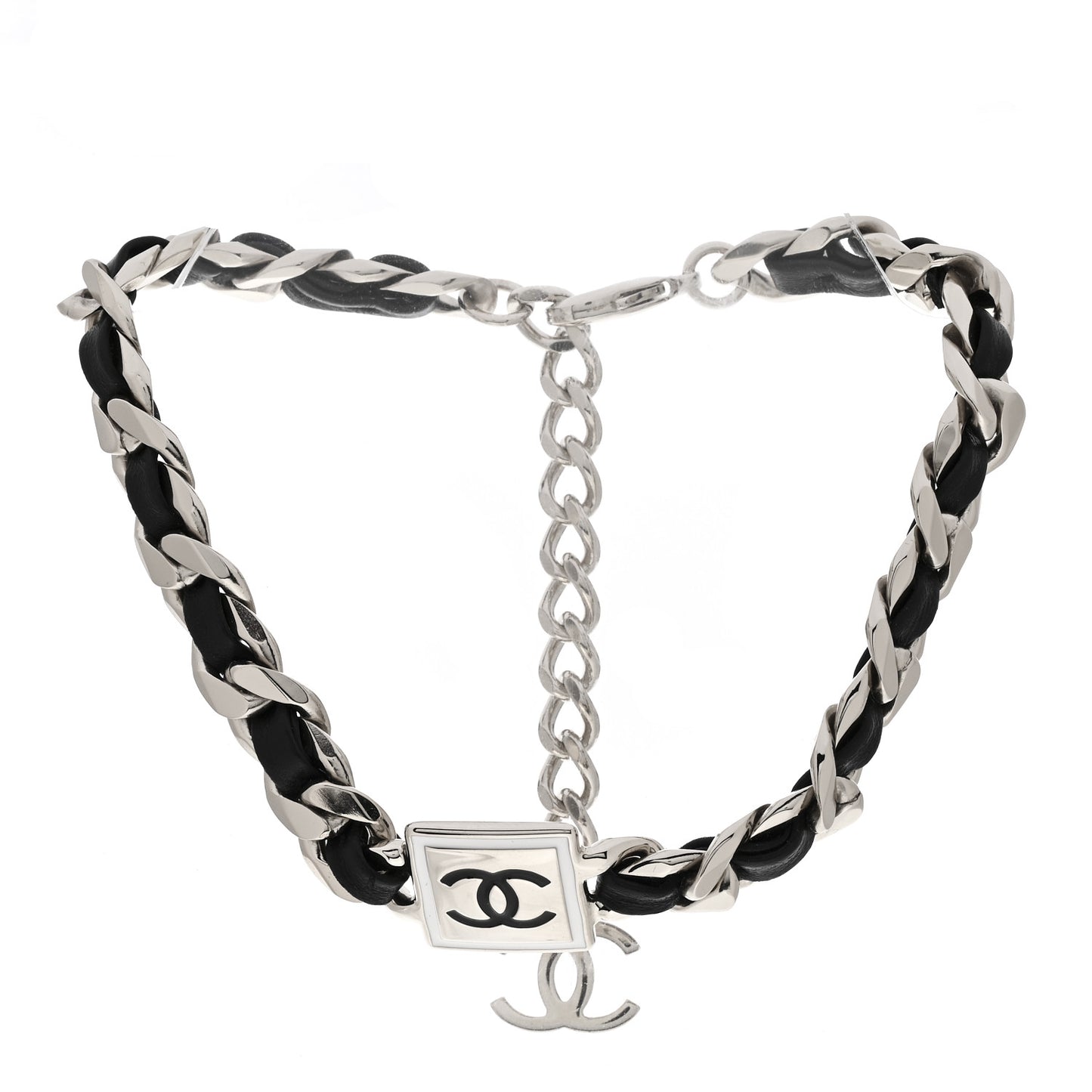 Metal Lambskin CC Square Choker Gold Black White