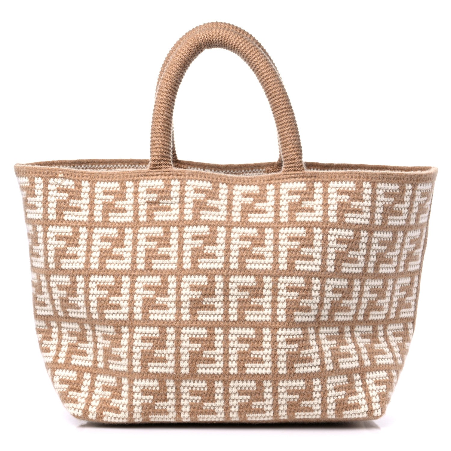 Fendi Cashmere Knit FF Large Shopper Tote Cammello 1 of 10
