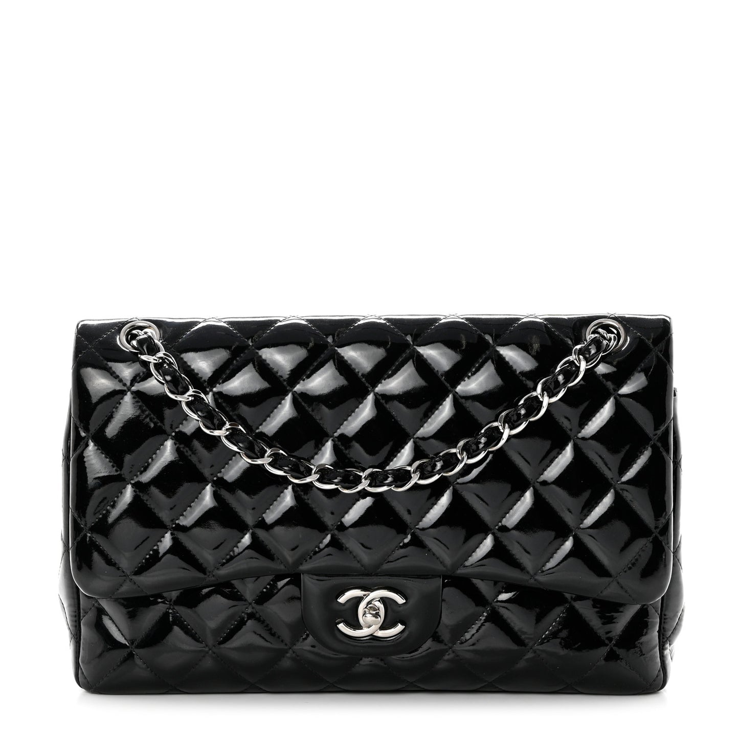 Patent Quilted Jumbo Double Flap Black