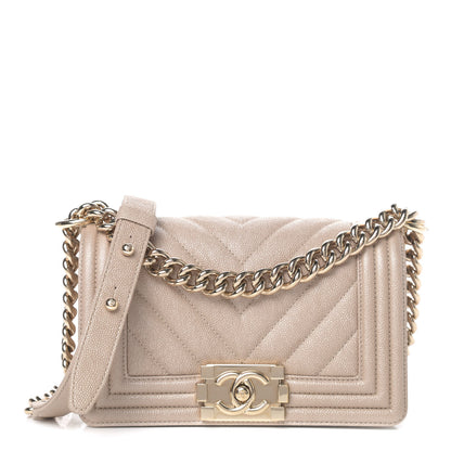 Chanel Iridescent Caviar Chevron Quilted Small Boy Flap Beige 1 of 4