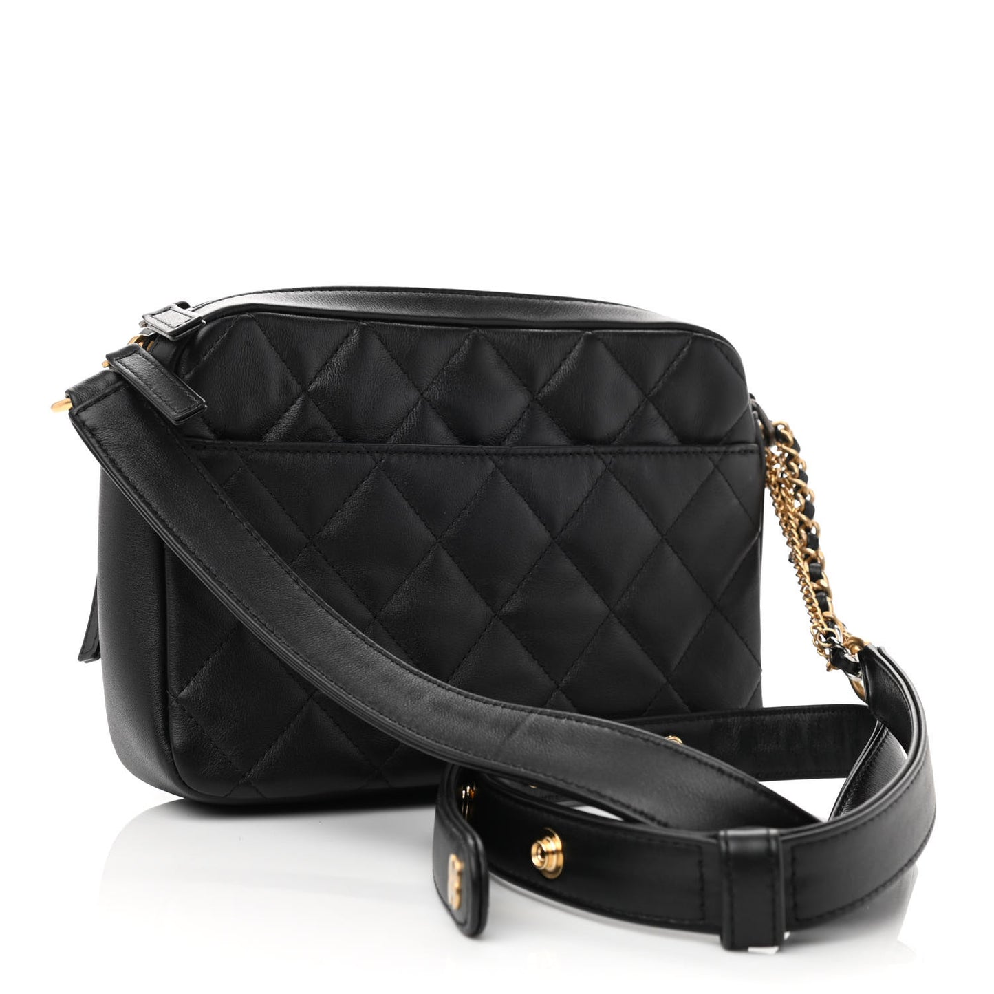 Calfskin Quilted Small Camera Case Black