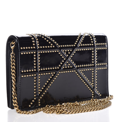 Christian Dior Patent Studded Diorama Wallet on Chain Pouch Black 3 of 9