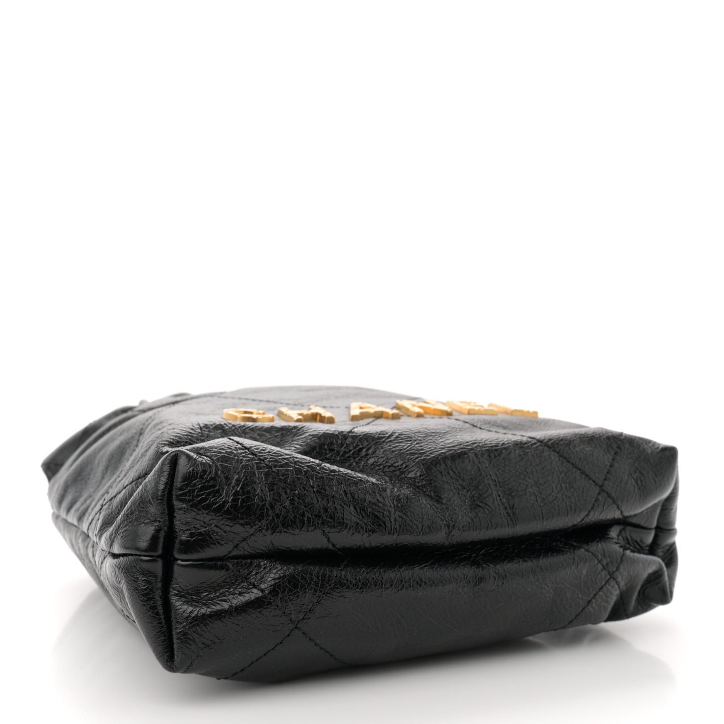 Shiny Crumpled Calfskin Quilted Pearl Mini Chanel 22 Black