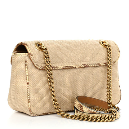 Gucci Raffia Elaphe Matelasse Small GG Marmont Shoulder Bag Natural Cream Brown 2 of 10