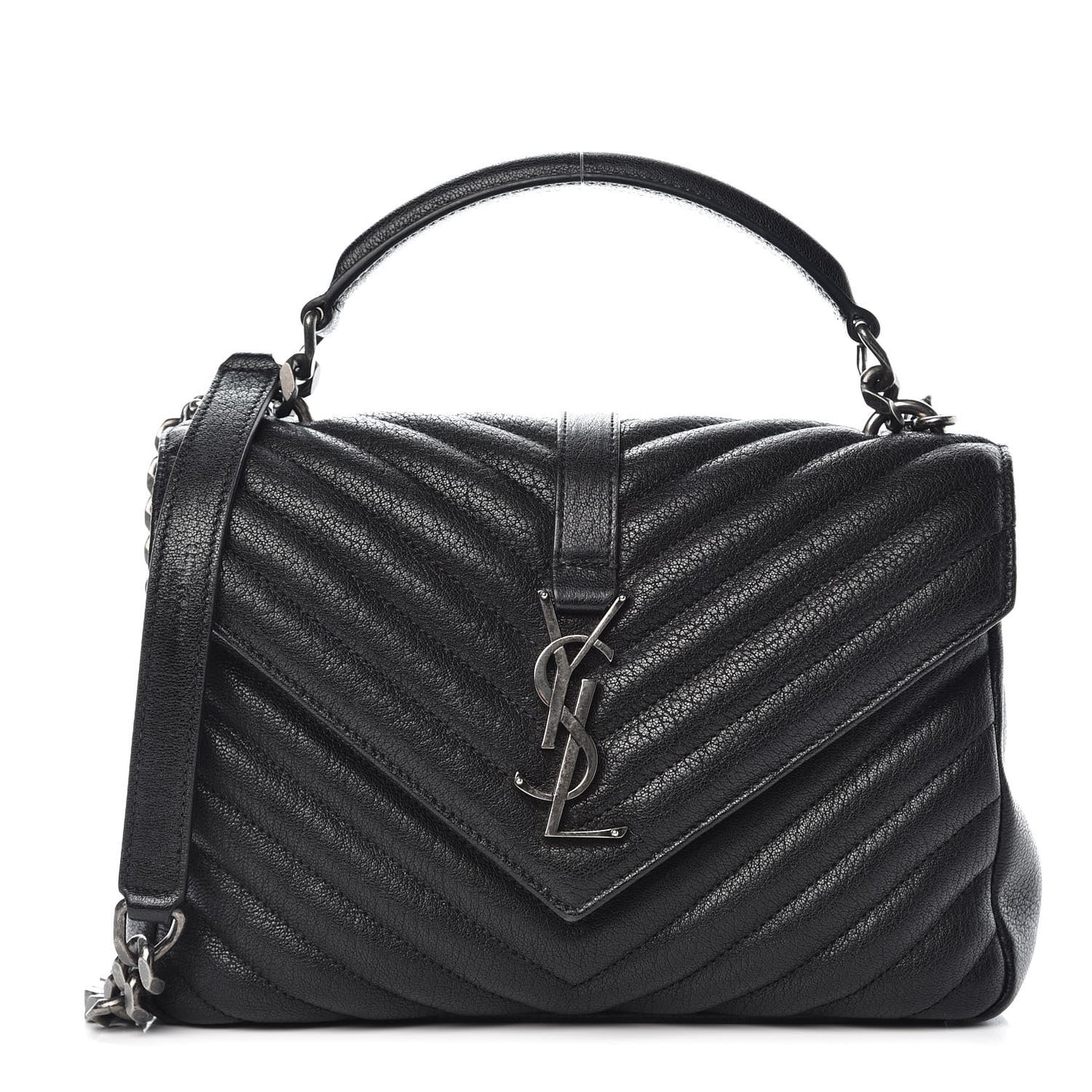 Sheepskin Matelasse Chevron Monogram Medium College Bag Black