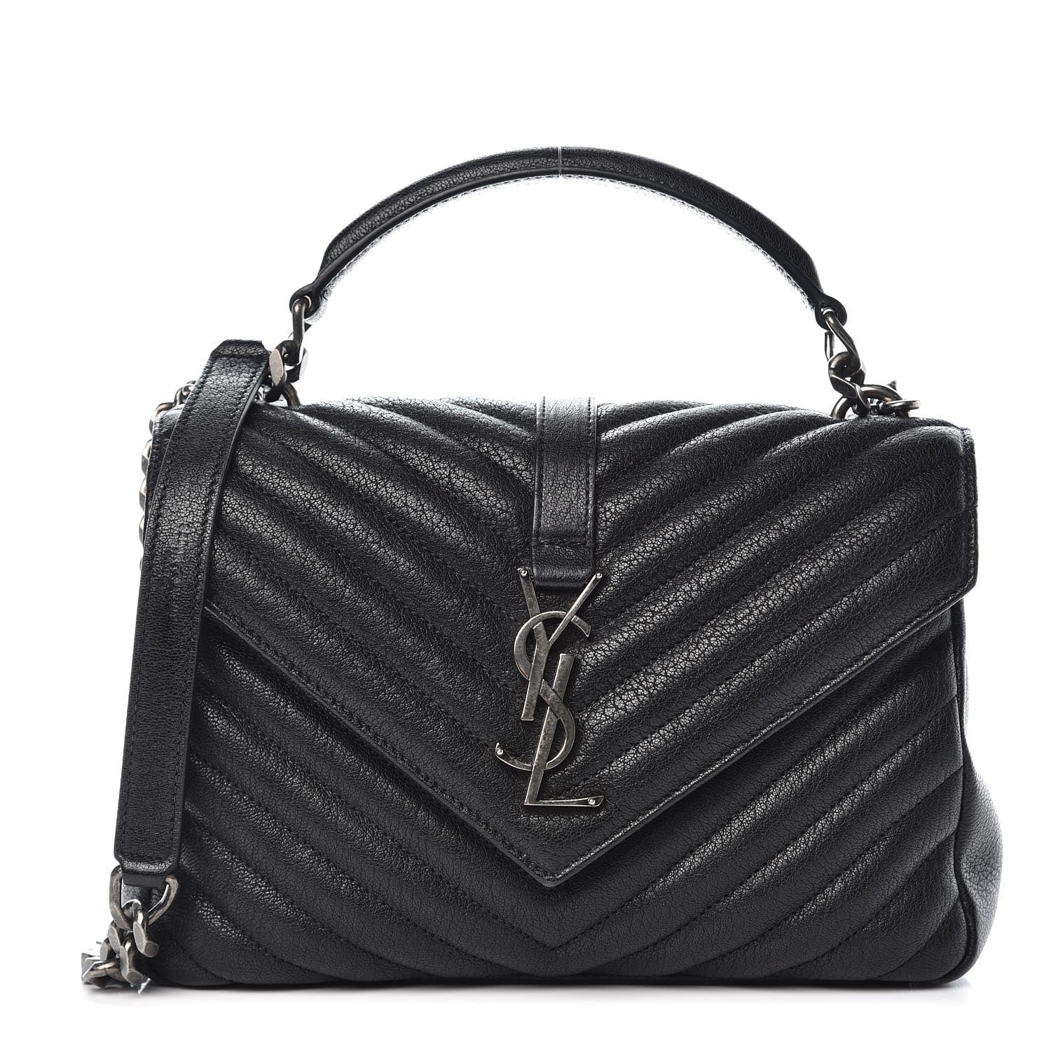 Saint Laurent Sheepskin Matelasse Chevron Monogram Medium College Bag Black 1 of 10