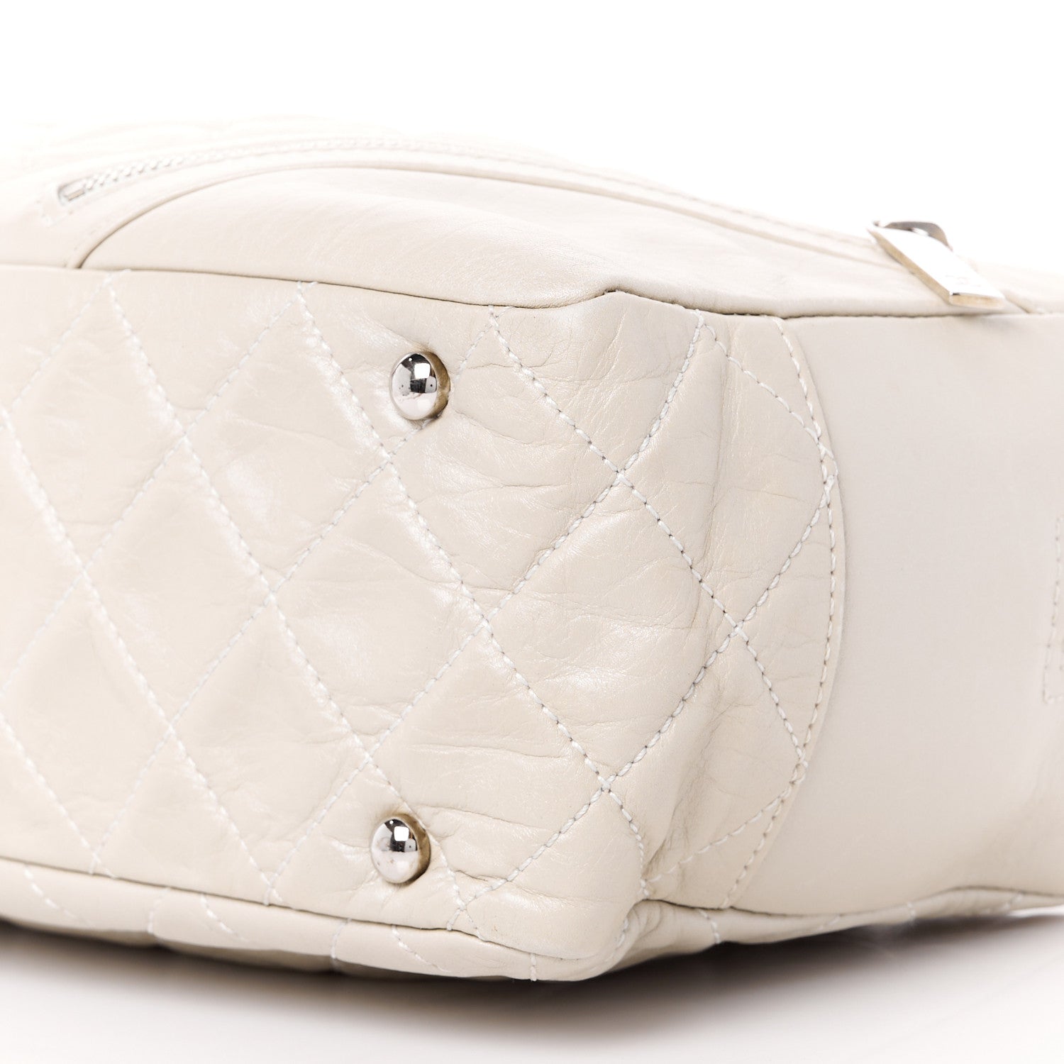 Chanel Aged Calfskin Quilted Cotton Club Bowler Pearl 10 of 10