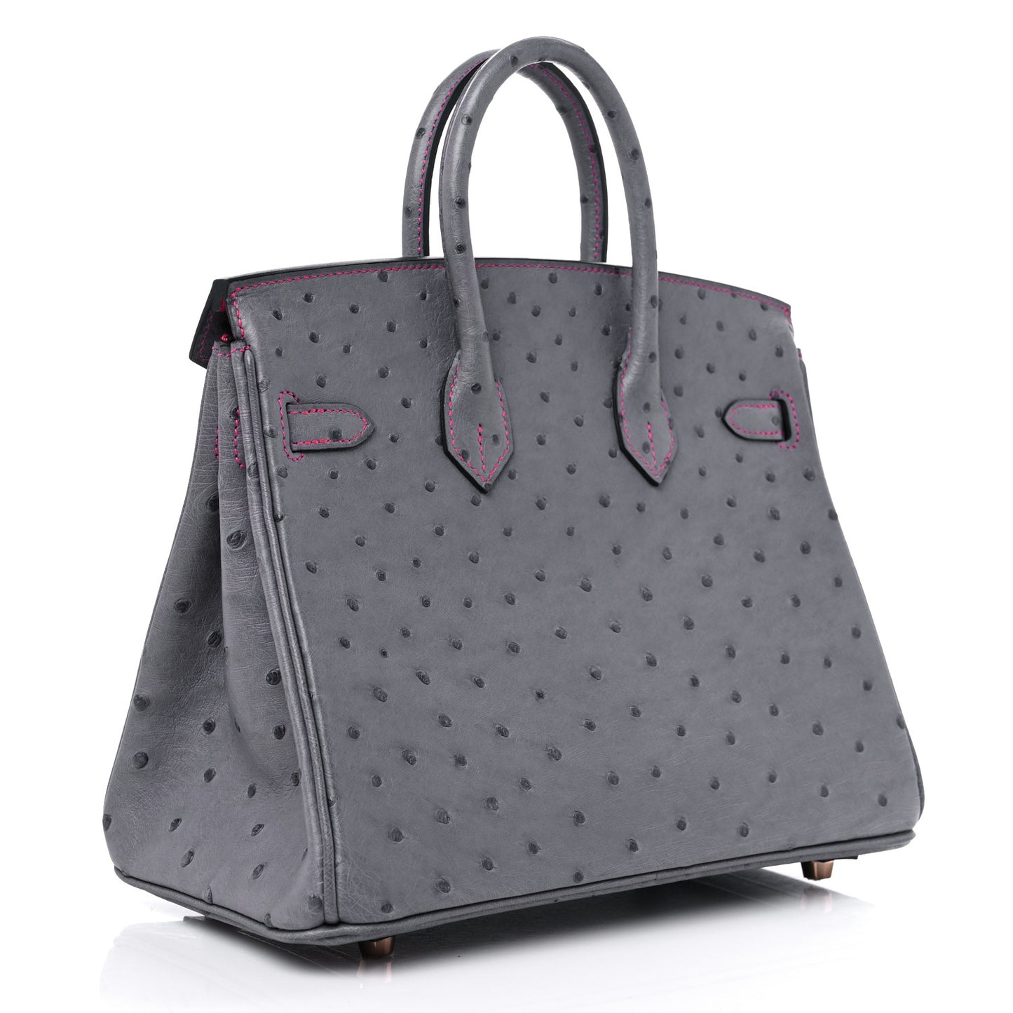 Ostrich Horseshoe Birkin 25 Gris Agate Rose Shocking