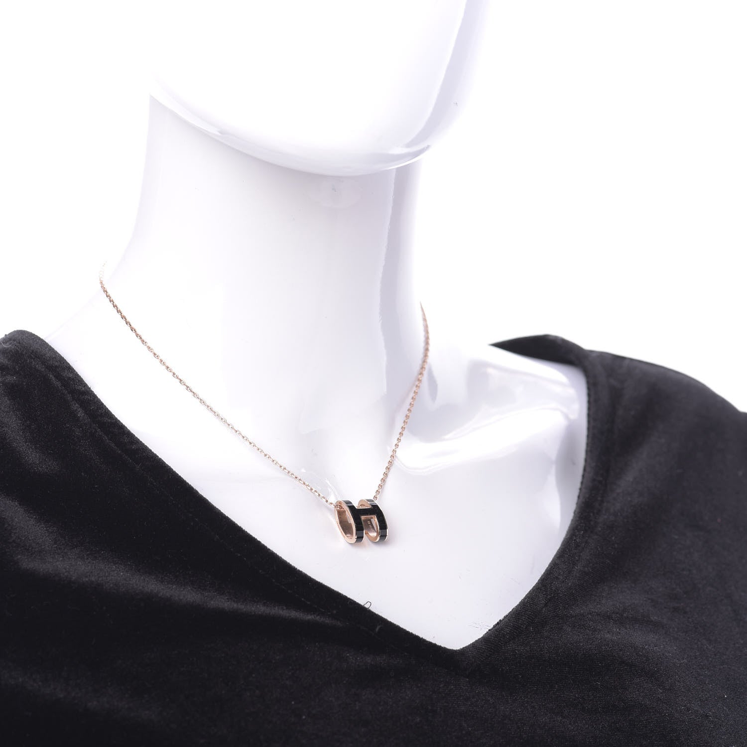 Hermes Lacquered Rose Gold Pop H Pendant Necklace Black 2 of 7