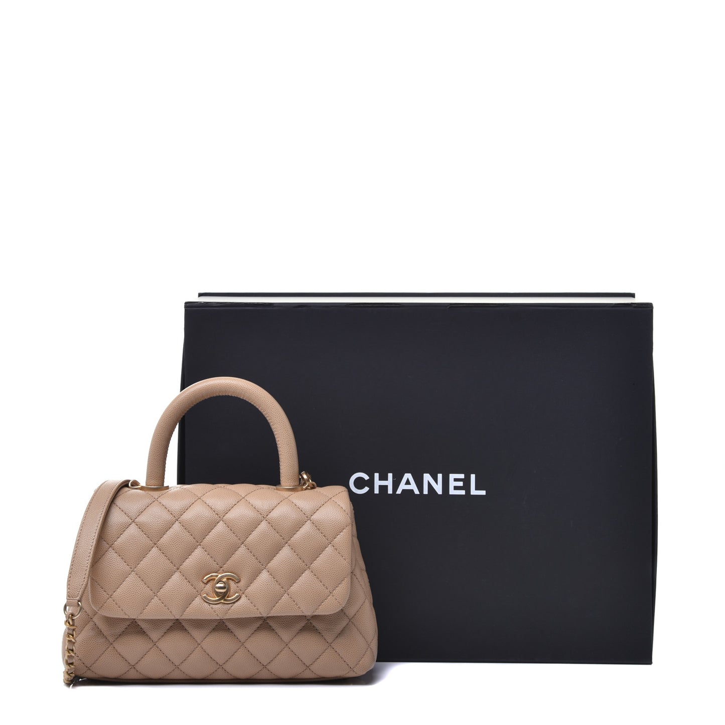 Caviar Quilted Mini Coco Handle Flap Beige