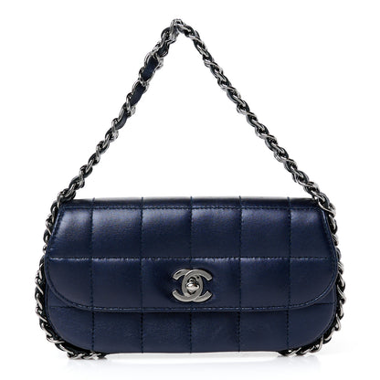 Chanel Lambskin Chocolate Bar Quilted 3 Chain Flap Navy Blue 1 of 12