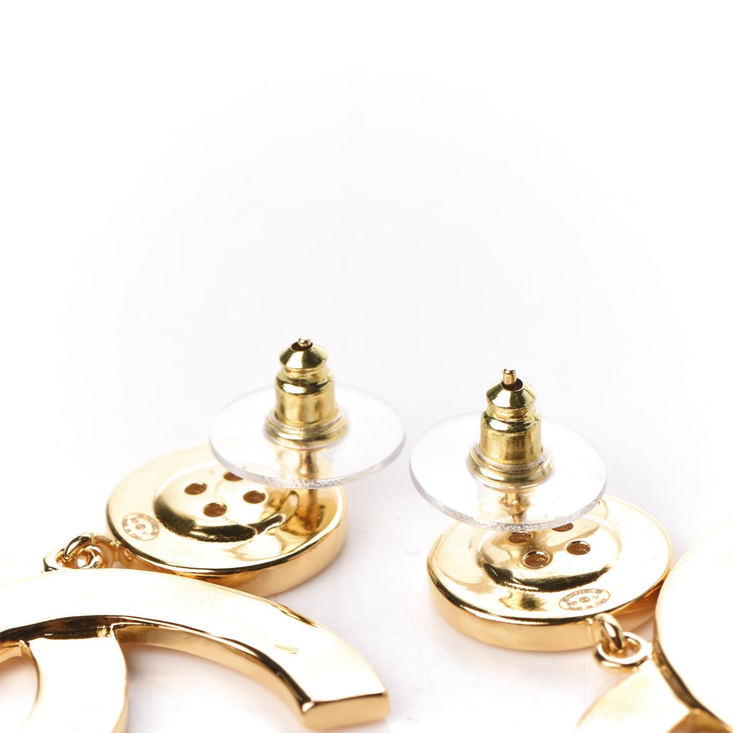 Metal Large Paris Button Earrings Gold