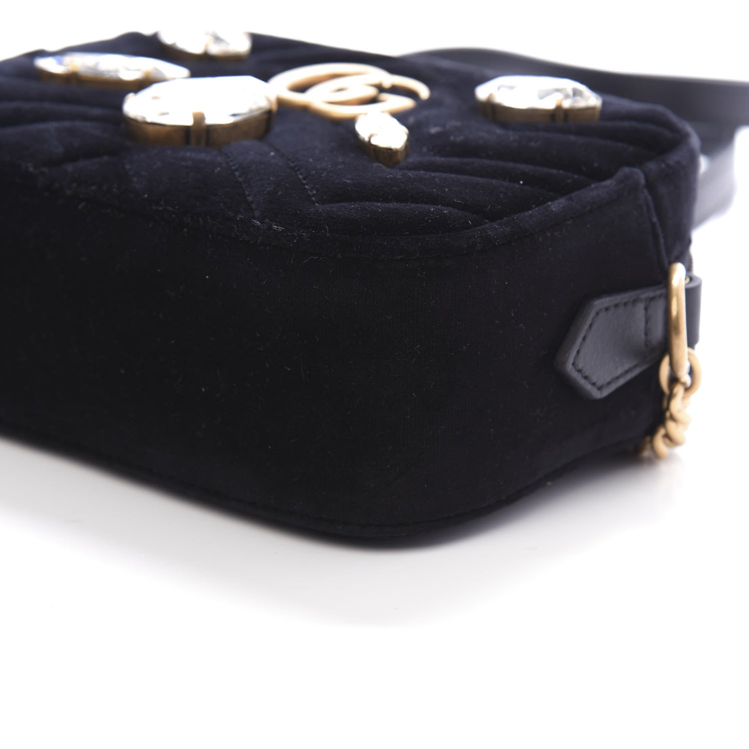 Gucci Velvet Matelasse Marquise Crystals Mini GG Marmont Chain Shoulder Bag Black 8 of 11