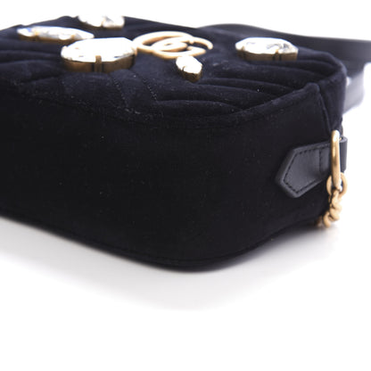 Gucci Velvet Matelasse Marquise Crystals Mini GG Marmont Chain Shoulder Bag Black 8 of 11