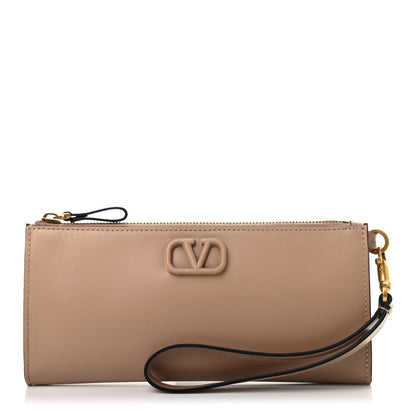 Valentino Garavani Calfskin Vlogo Zip Wristlet Wallet Rose Cannelle 1 of 6