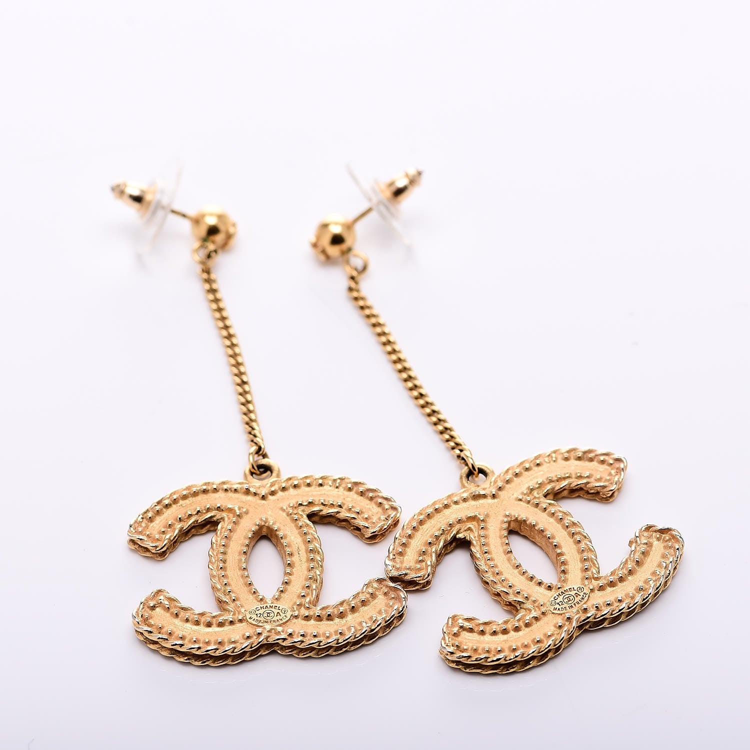 Chanel CC Drop Earrings Matte Gold 3 of 5