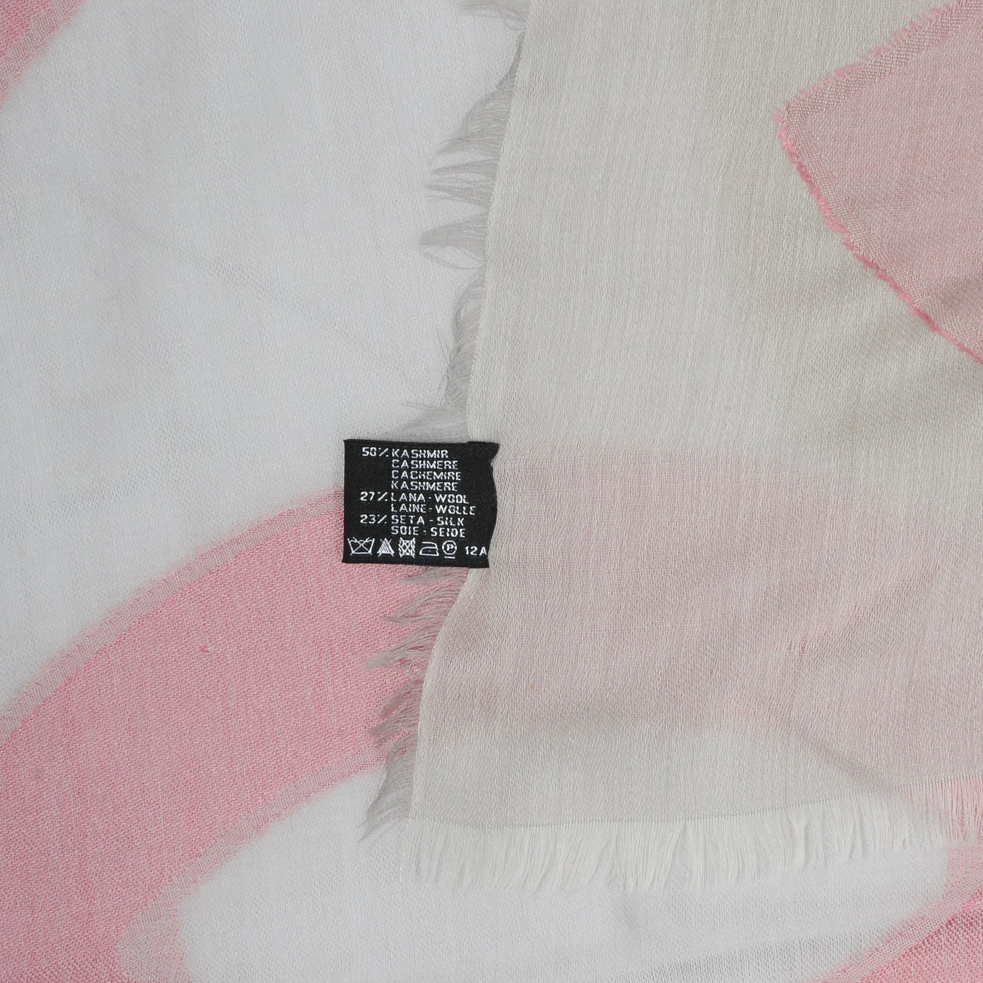 Chanel Cashmere Wool Silk CC Fringe Scarf Grey Pink 5 of 5