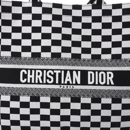Christian Dior Canvas Embroidered Checkered Book Tote Black White 9 of 9