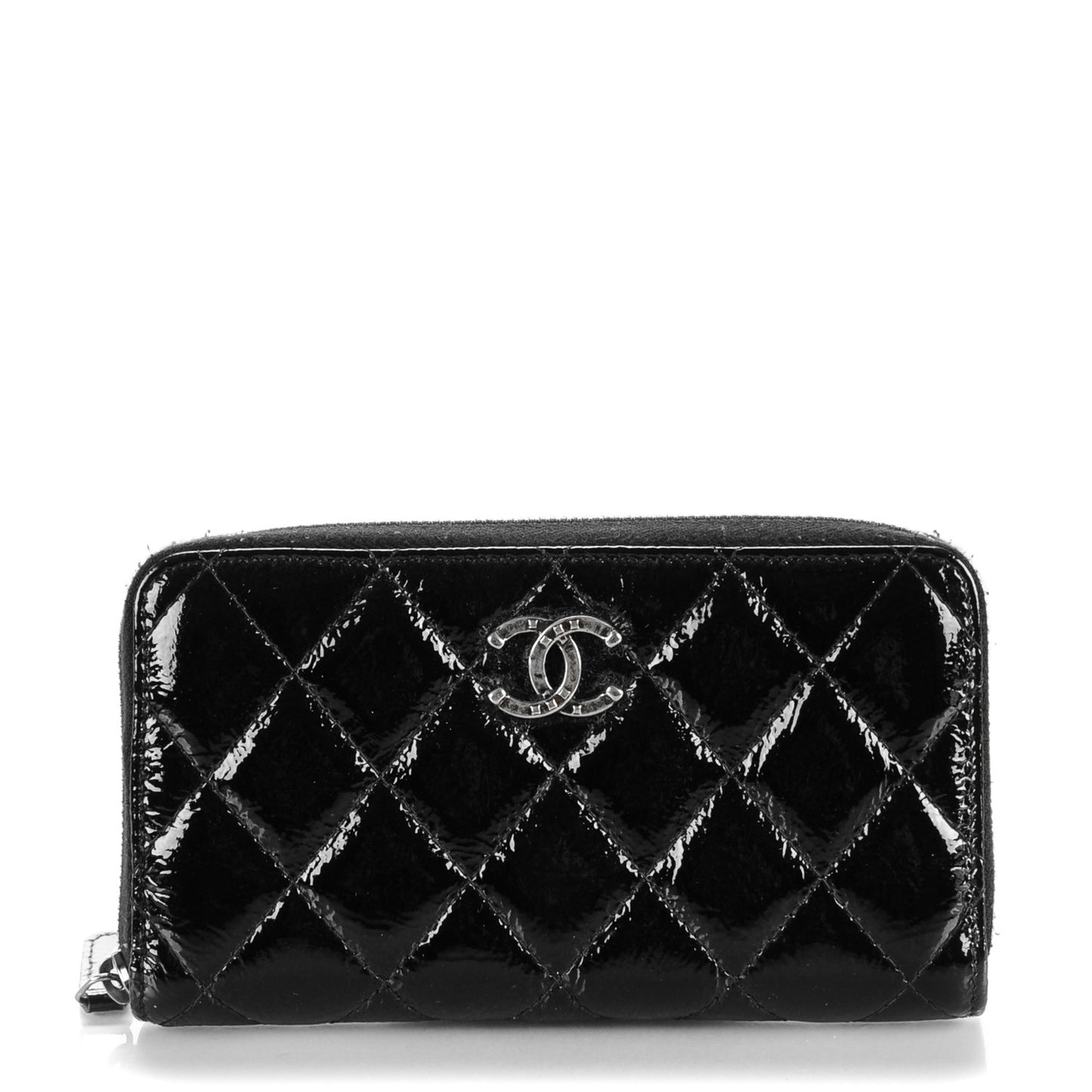 Patent Goatskin Paris Dallas Zip Around Wallet Black