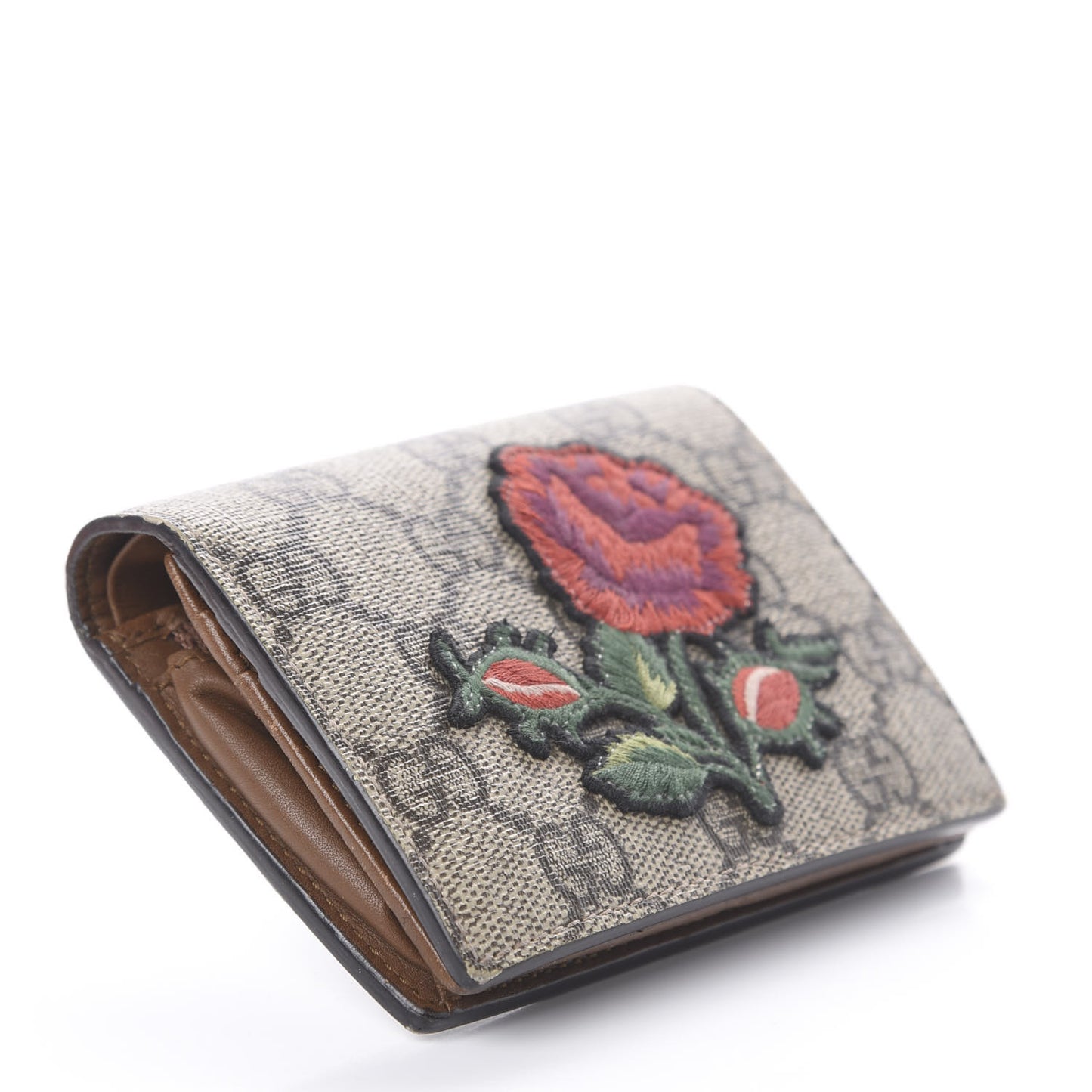 GG Supreme Monogram Rose Embroidered Print Card Case