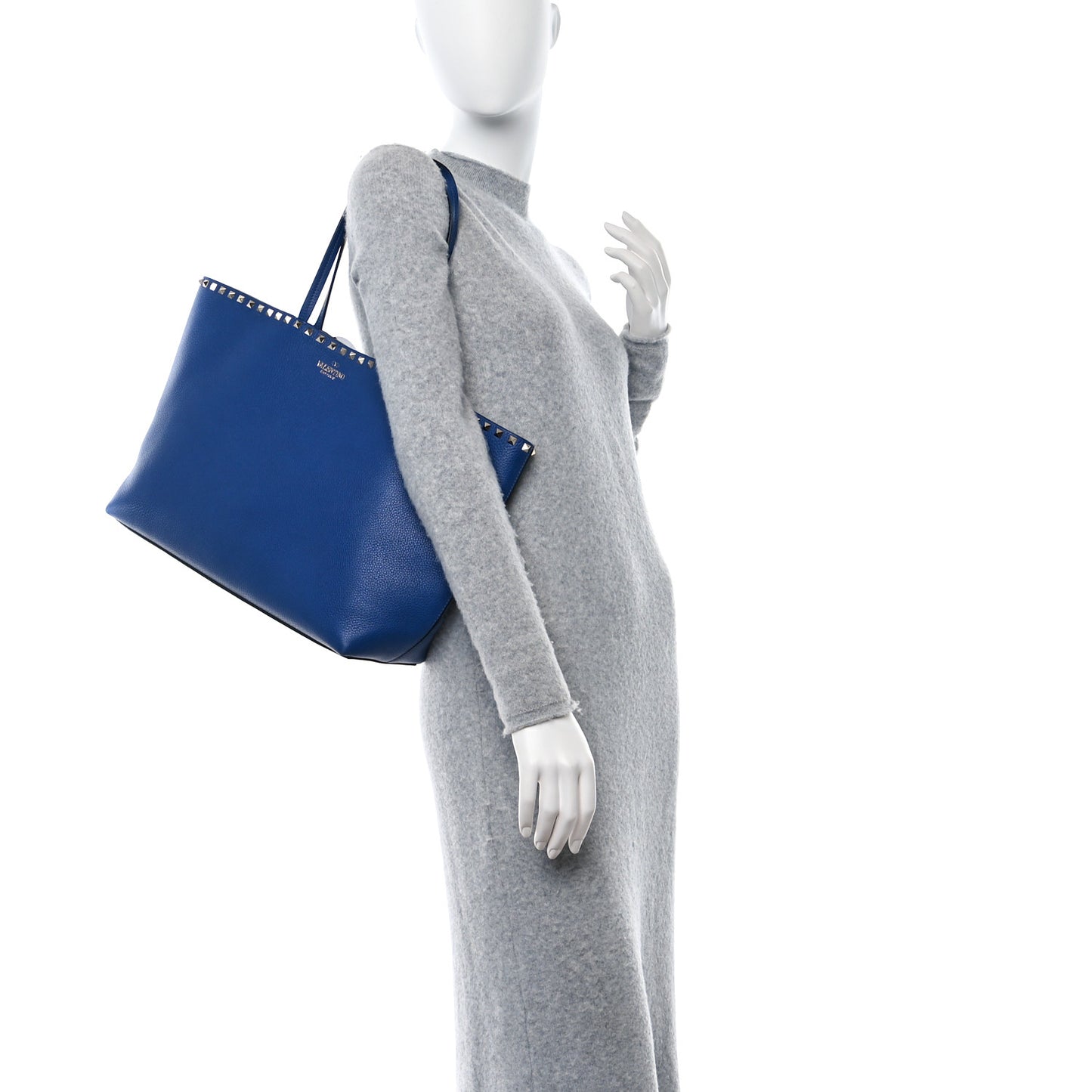 Grained Calfskin Rockstud Shoulder Tote Baltique