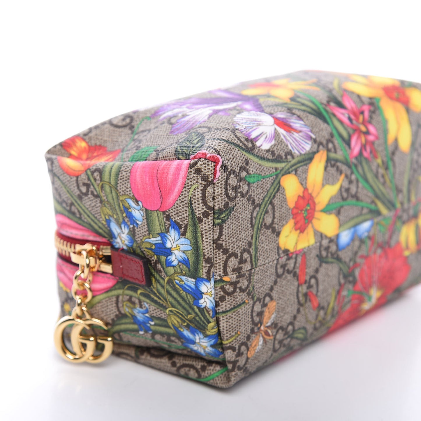Soft GG Supreme Monogram Flora Calfskin Medium Ophidia Cosmetic Case Beige Ebony Multicolor Rosso