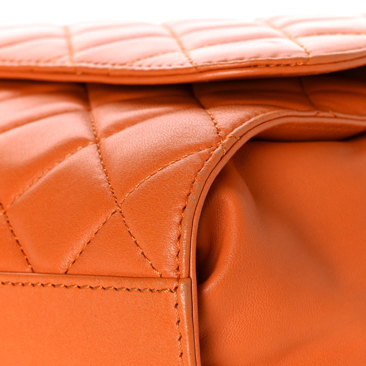 Lambskin Quilted Jumbo Grocery By Chanel Drawstring Shopping Bag Orange