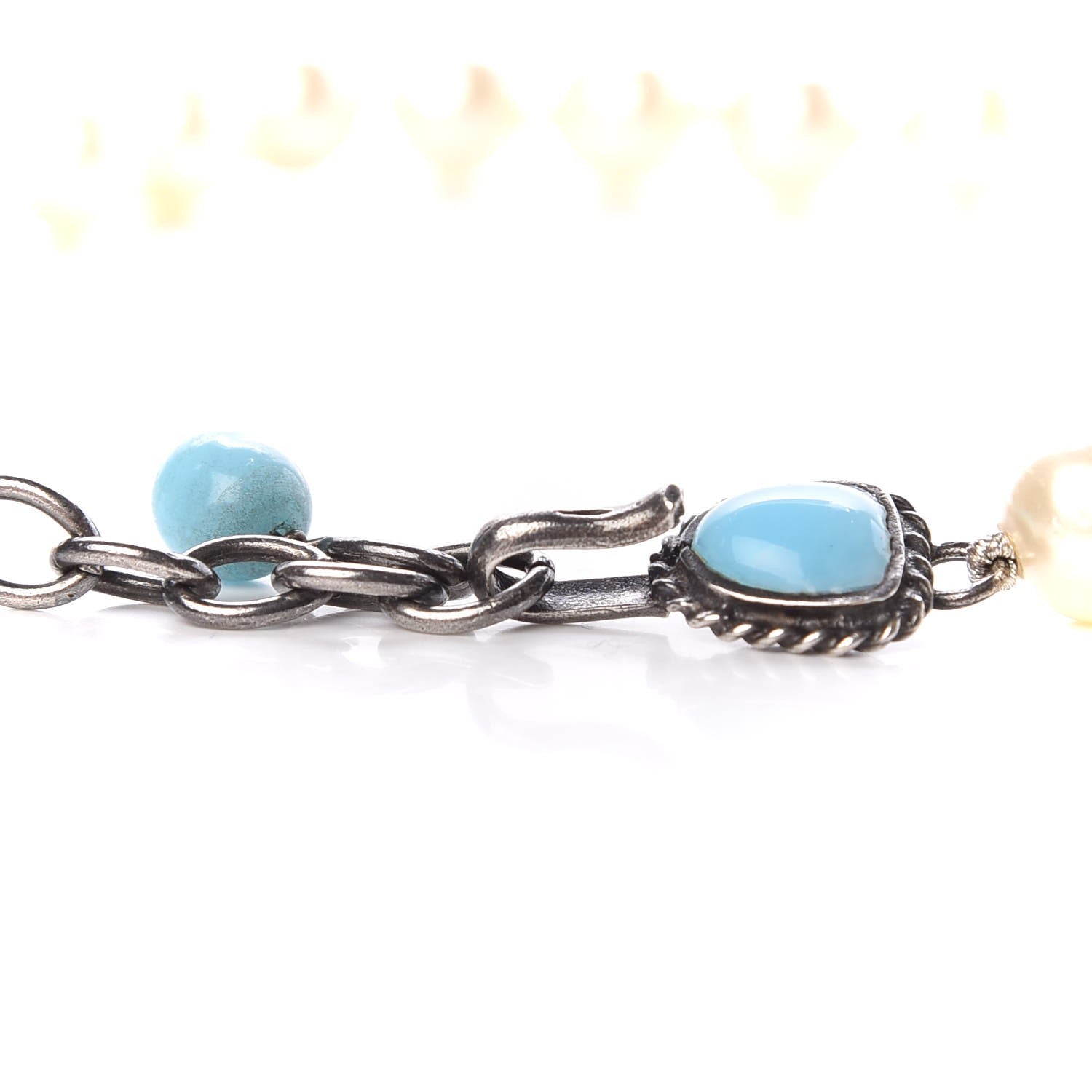 Chanel Ruthenium Pearl Beaded Short Necklace White Turquoise 7 of 8