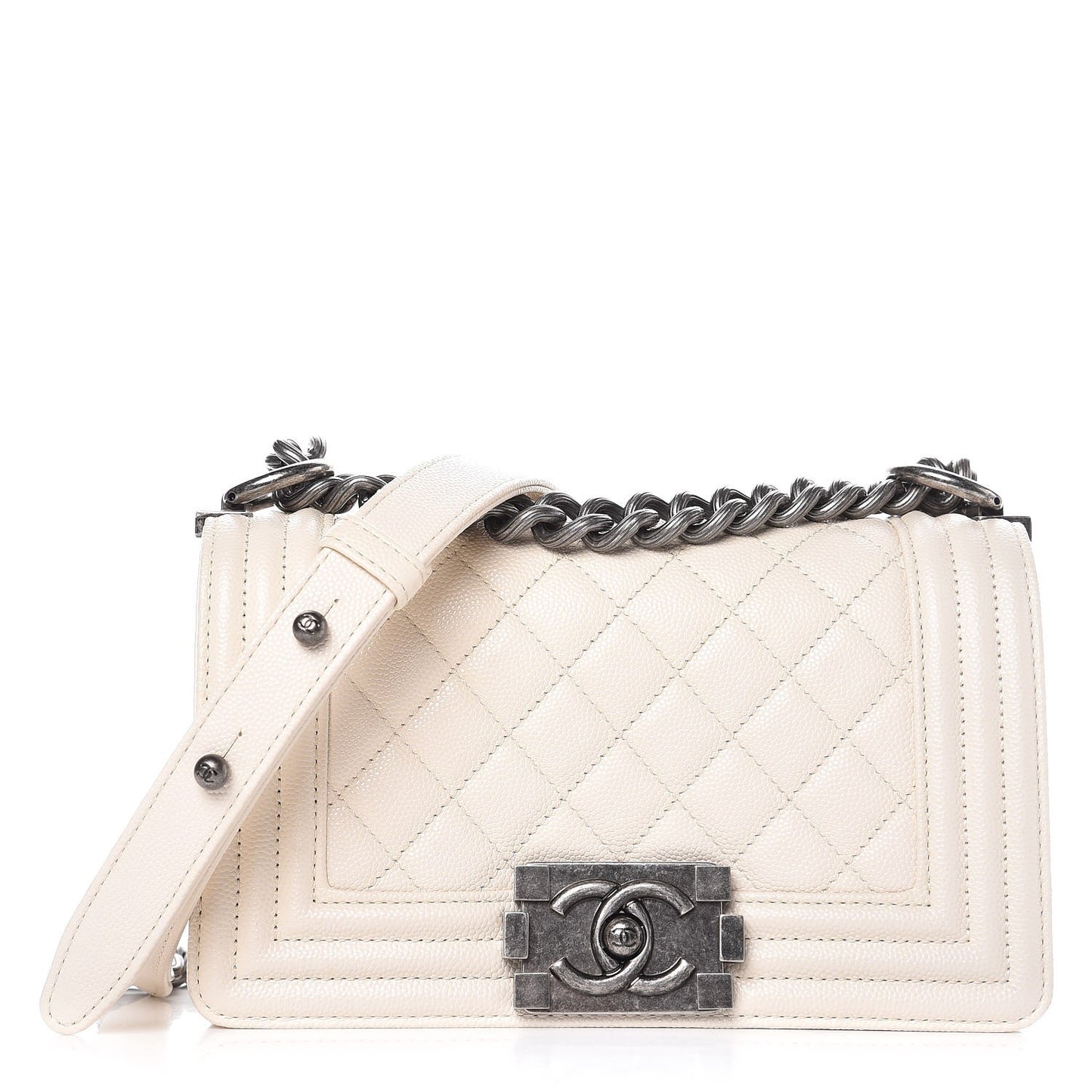 Caviar Quilted Small Boy Flap Ivory